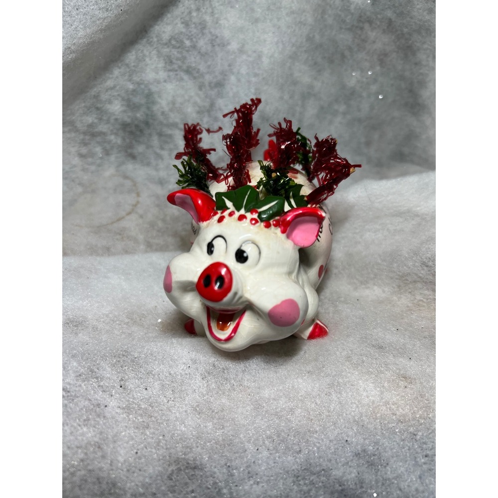 VTG Kreiss Pig Merry Christmas Decoration Holiday Decor‎ Holly Berry Mid Century